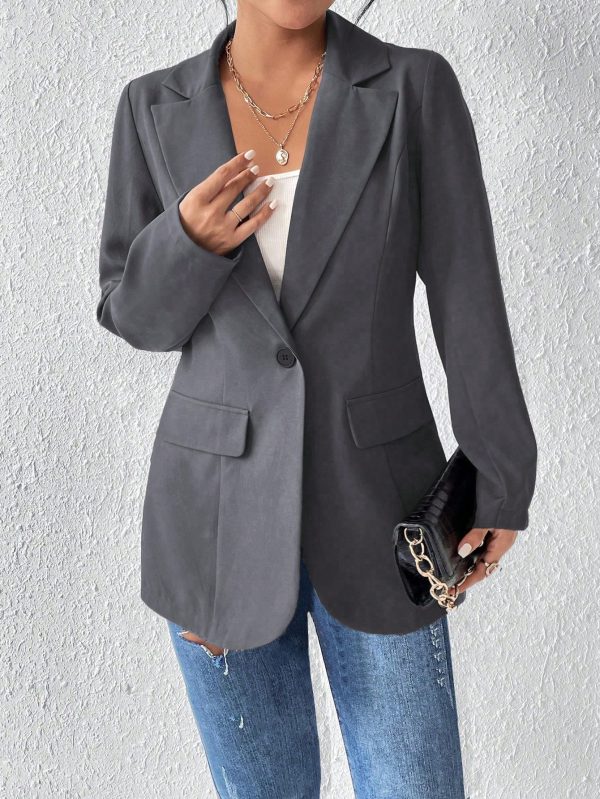 Women's French Collar Long Sleeve Solid Color Blazer Jacket For Autumn