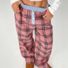 Color-Block Plaid Printed Button Accented Casual Loose Pants