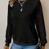 Women's Elegant Lace Sleeve Textured Casual Sweatshirt, Autumn