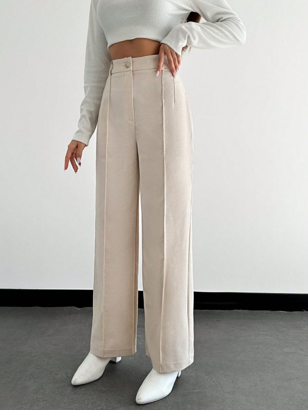 Women's Solid Color Front Button Minimalist Long Pants, Casual Everyday Wear
