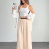 Women's Pleated High Waist Belted Wide Leg Casual & Commuting Pants In Beige