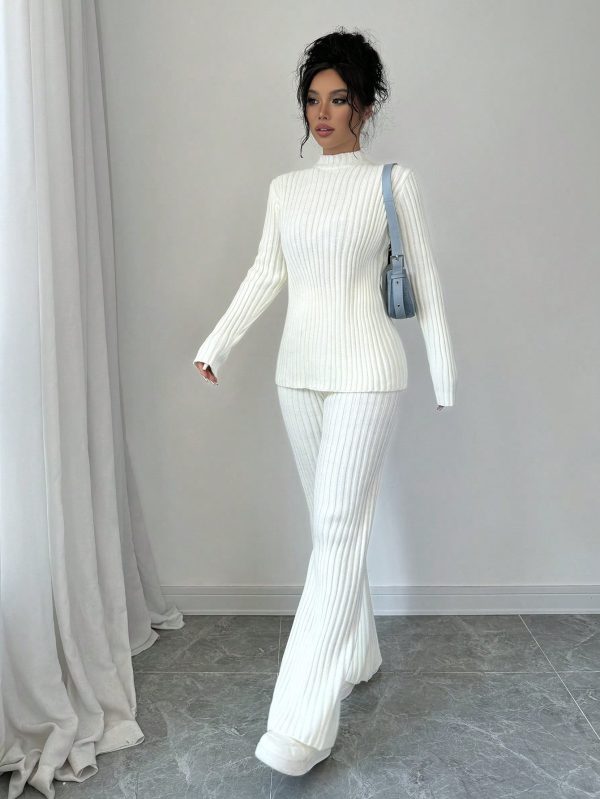 Women's Ribbed 2 Piece Knitted Set, Casual Loose Fit Pullover Sweater, Autumn Winter