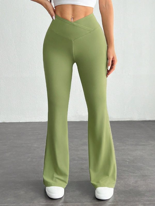 Simple Solid Color Wrap High Waist Flared Pants