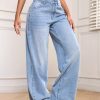 Women Casual Pockets Wide-Leg Loose Fit Denim Jeans