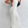 Backless Twist Back Split Hem Halter Evening Dress