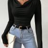 Women Solid Color Scoop Neck Long Sleeve Casual T-Shirt, Autumn