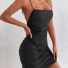 Crisscross Backless Ruched Cami Bodycon? Short Summer Dress Open Back Dress
