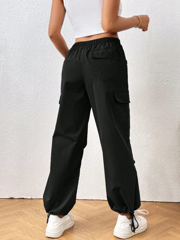 Flap Pocket Side Drawstring Waist Cargo Pants