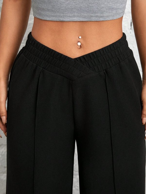 Women's Solid Color Waist Wrap Black Wide Leg Pants
