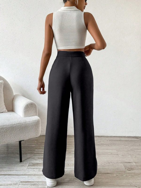 Women's Solid Color High Waist Pleated Wide Leg Loose Pants With Refined Elegant Style