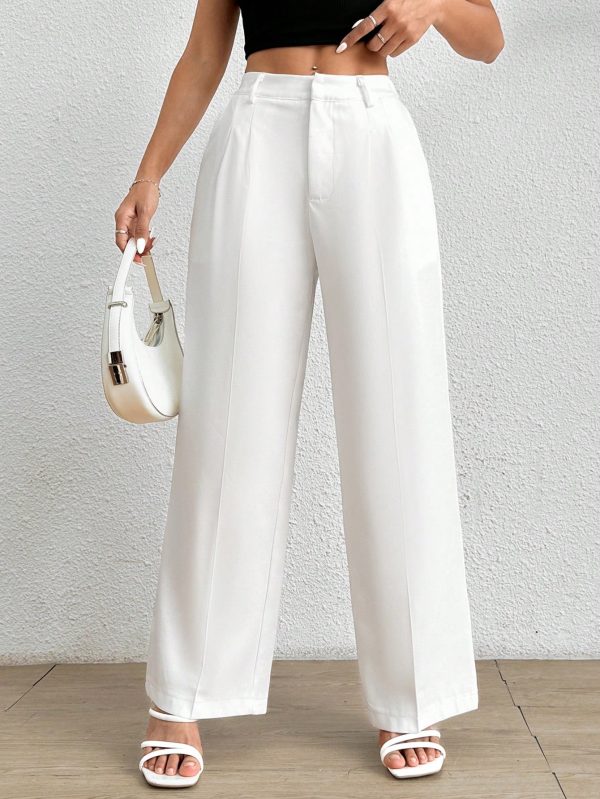 Women's Solid Color Pleated LooseWhite Pants