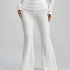 White Y2k Solid Ruched Flare Leg Pants Flare Leggings