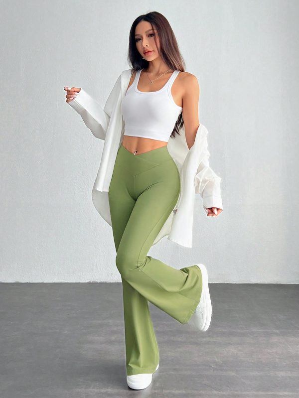 Simple Solid Color Wrap High Waist Flared Pants