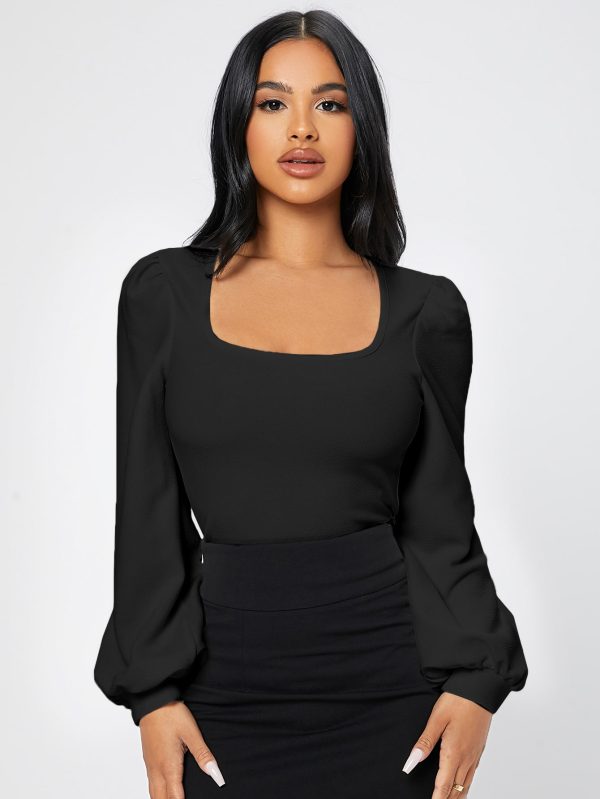 Square Neck Lantern Sleeve Tee