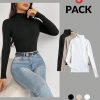 3pcs Turtle Neck Ribbed Knit Sweater