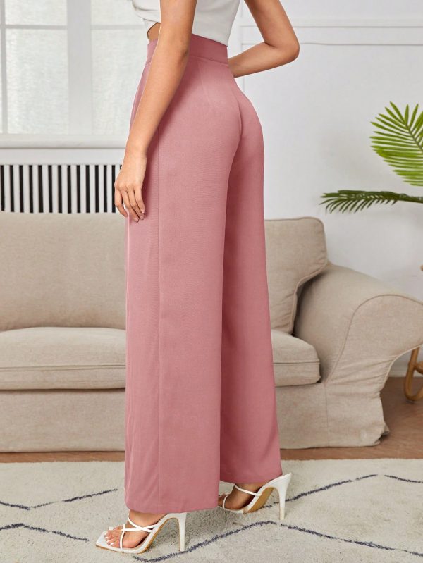Women's Solid Color Zipper Closure Long Pants