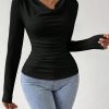 Women Solid Color Scoop Neck Long Sleeve Casual T-Shirt, Autumn