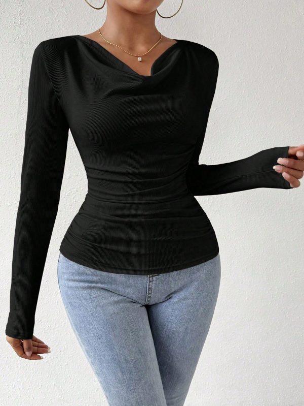 Women Solid Color Scoop Neck Long Sleeve Casual T-Shirt, Autumn