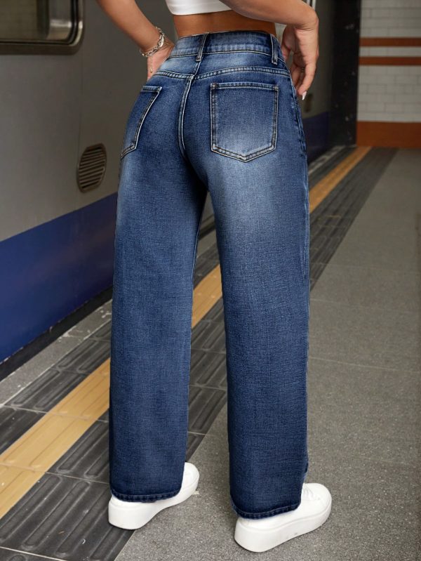 Women's Casual Wide-Leg Loose Fit Denim Pants With Pockets