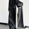 Women's Dual Pocket Belted Teddy Lined PU Leather Coat