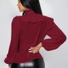 Women's Woven Solid Color Ruffle Hem Long Sleeve Blouse