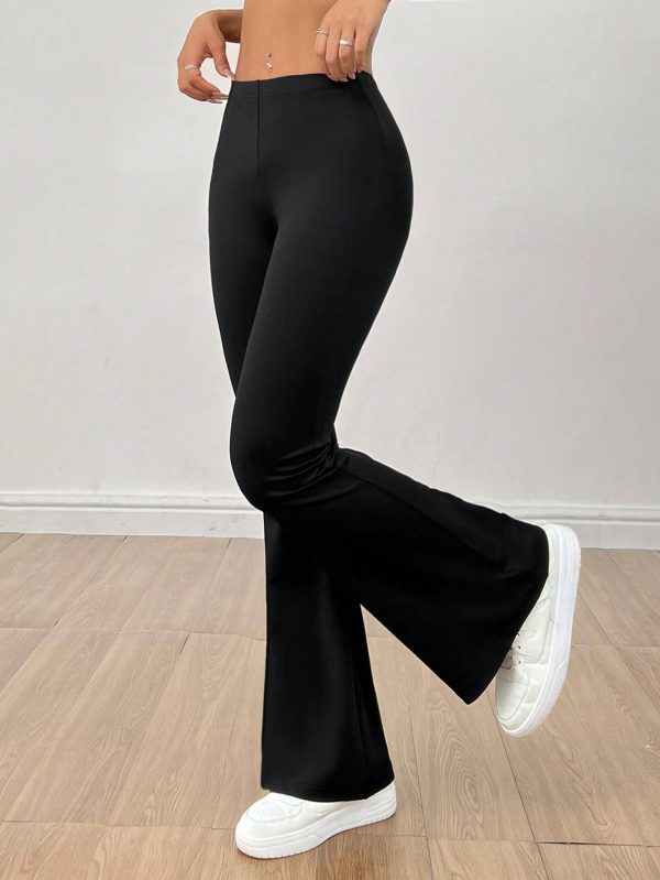 Solid Elastic Waist Flare Leg Leggings