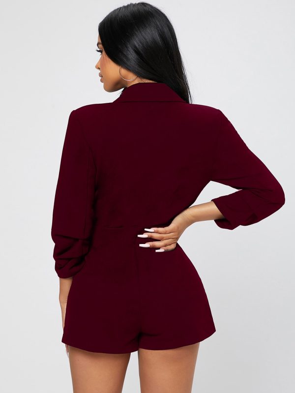 Solid Shawl Collar Wrap Romper