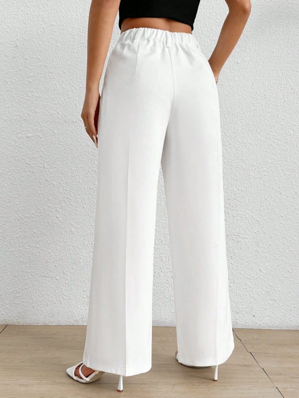 Women's Solid Color Pleated LooseWhite Pants