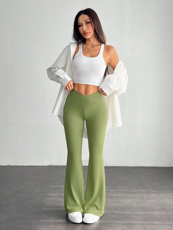 Simple Solid Color Wrap High Waist Flared Pants