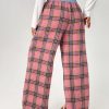 Color-Block Plaid Printed Button Accented Casual Loose Pants