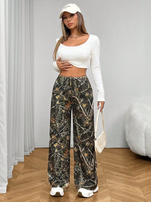 Women's Fashionable Camouflage Print Wide Leg Pants