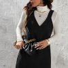 Solid Corduroy Overall Dress Without Sweater