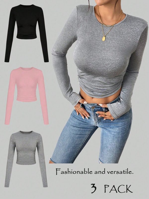 2pcs/Set  Basics Tee With Ruched Sides, Versatile Undershirts