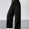 Black Corduroy Women's Wide Leg Trousers