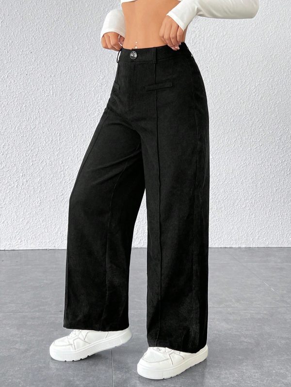 Black Corduroy Women's Wide Leg Trousers