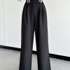 Solid Slant Pocket Wide Leg Suit Pants