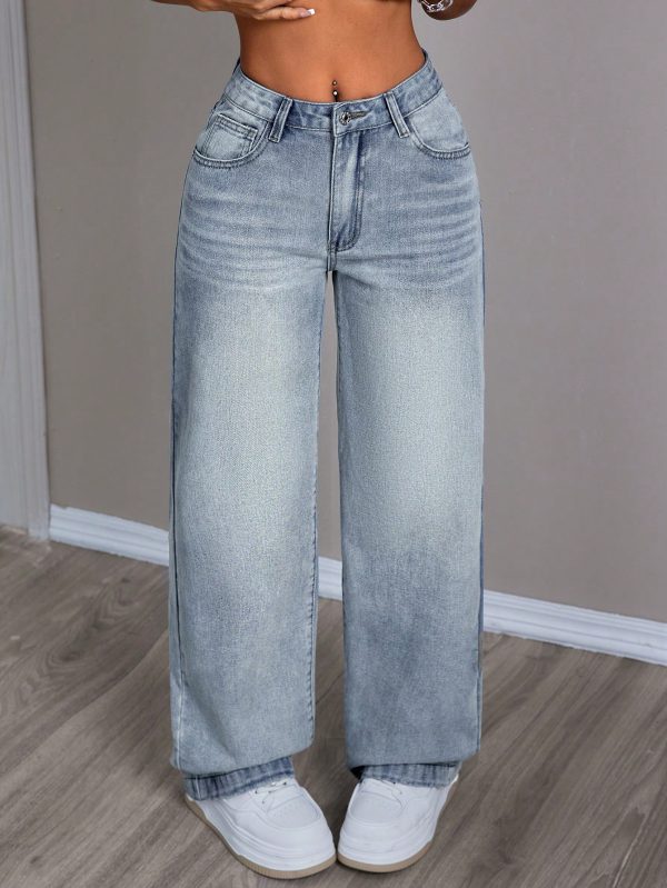 Women Fashionable Minimalist Loose Fit Casual Daily Denim Jeans