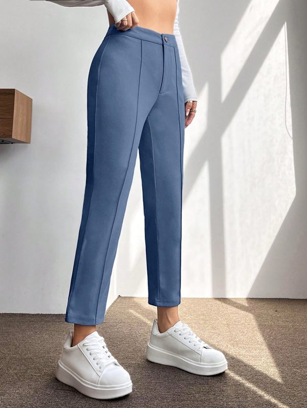 Solid Seam Detail Cropped Pants