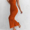 Backless Twist Back Split Hem Halter Dress