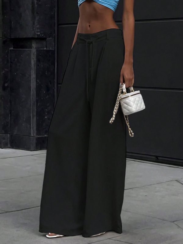 Women's Solid Color Front Tie Pocket Simple Casual Pants