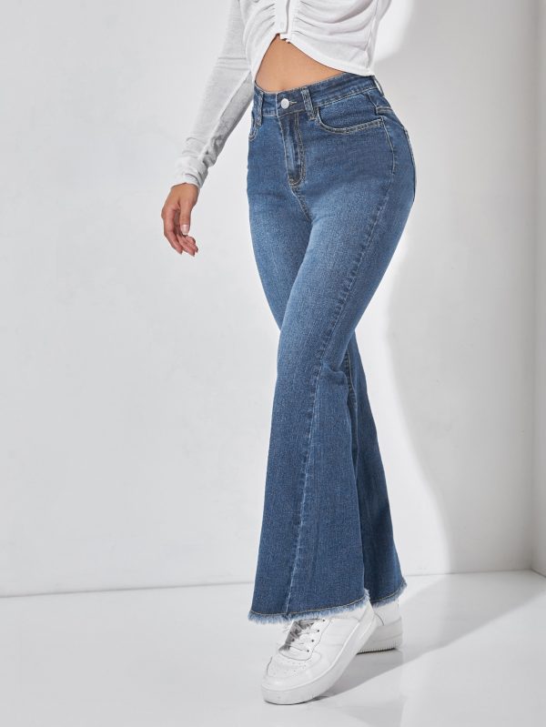 High Waist Raw Hem Flare Leg Jeans