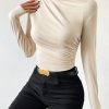 Apricot Color Turtleneck Ruched Long Sleeve Bodysuit For Women