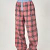 Color-Block Plaid Printed Button Accented Casual Loose Pants