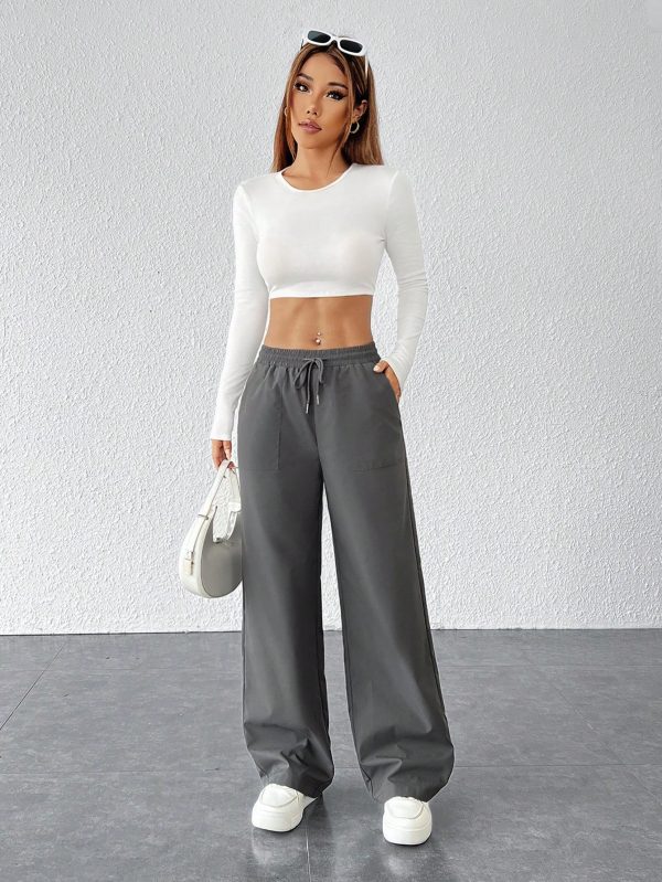 Women Causal Solid Loose Fit Wide Leg Baggy Pants