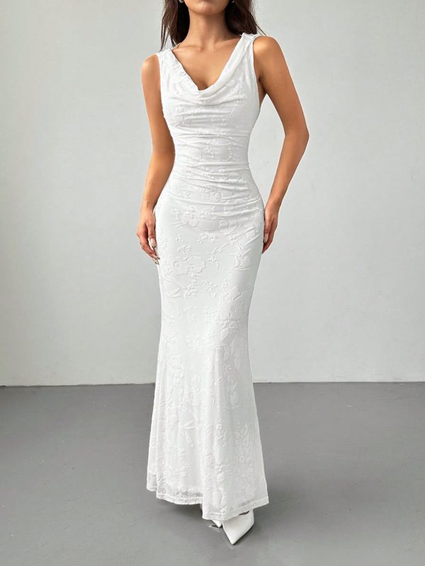 Floral Jacquard Backless Elegant Cocktail Dress, Velvet Graduation Dress, Fall Women Dresses