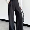 Solid Slant Pocket Wide Leg Suit Pants