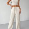 Linen Fabrics Solid Color Halter Top And Pants Casual Set