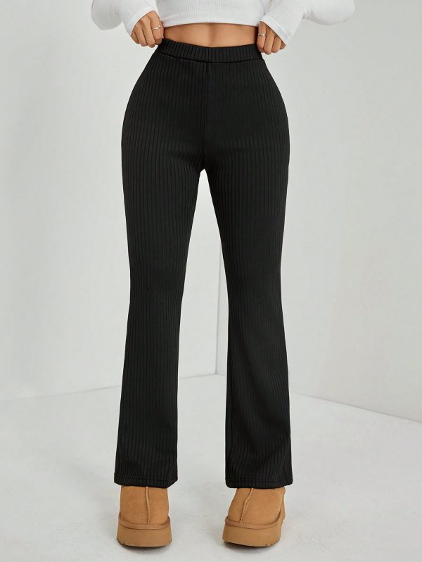 Women's Solid Color Flared Black Velvet Trousers