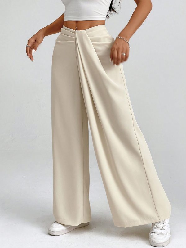 Women Ruched Simple Loose Wide Leg Solid Pants