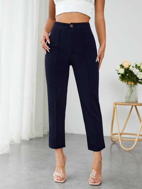 High Waist Press Crease Cropped Tapered Pants